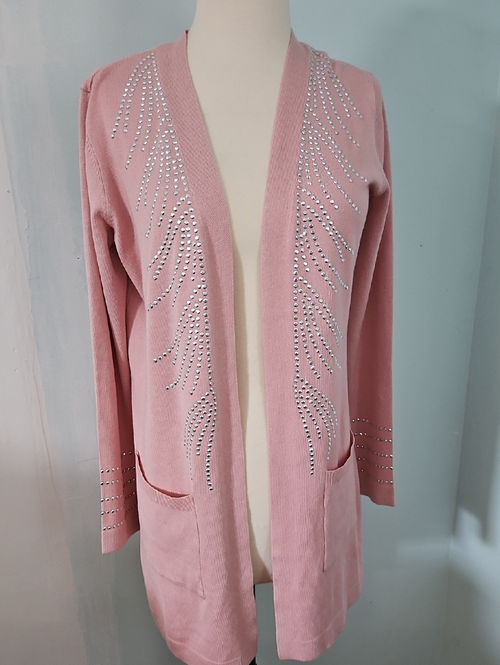Blush Pink Embellished Open-Front Cardigan